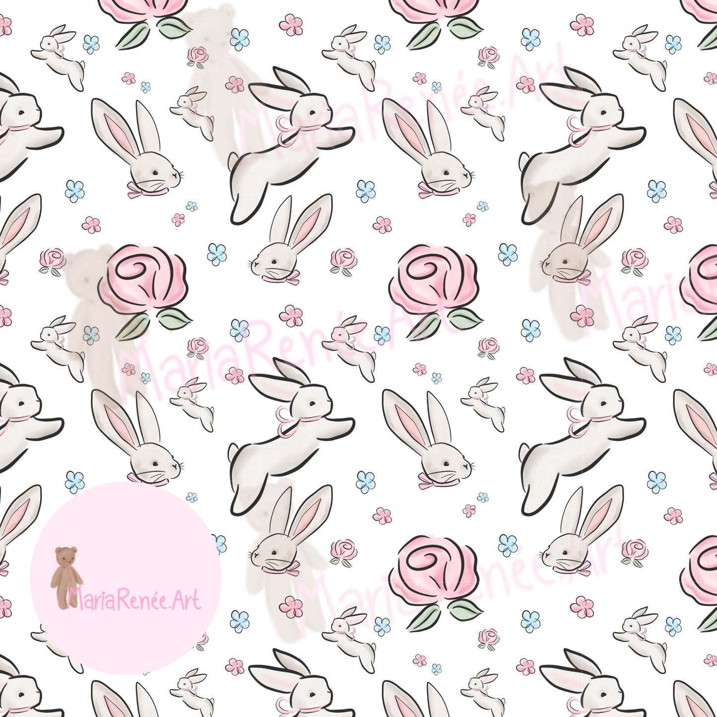 Patrón conejos y flores