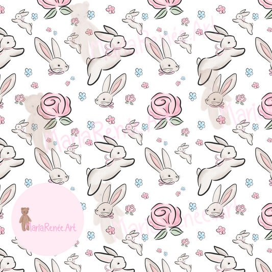 Patrón conejos y flores